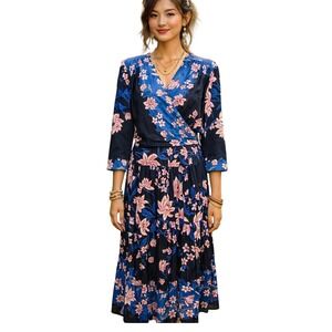 Carole Little Vintage 2 Piece Set Floral Lotus Wrap Top Tiered Maxi Skirt Size 4